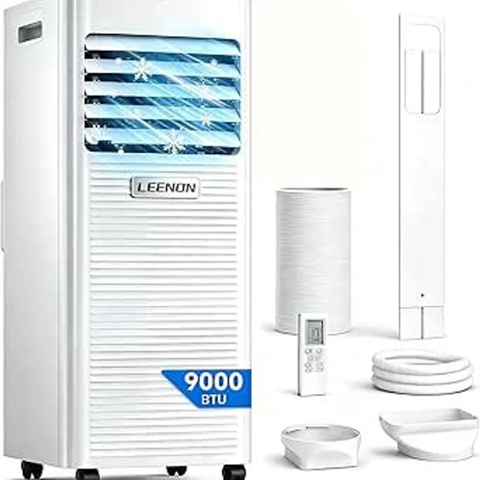 BOXED LEENON AIR CONDITIONING UNIT 9000 BTU PORTABLE AIR CONDITIONER, POWERFUL 4-IN-1 AC CONDITIONERS DEHUMIDIFIER FAN & SLEEP MODE, AIRCON UNIT WITH 24H TIMER, REMOTE CONTROL, EXHAUST HOSE INSTALL KI
