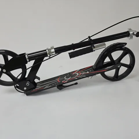 FOLDING KICK SCOOTER WITH LARGE WHEELS – BLACK WITH RED DECK GRAPHICS