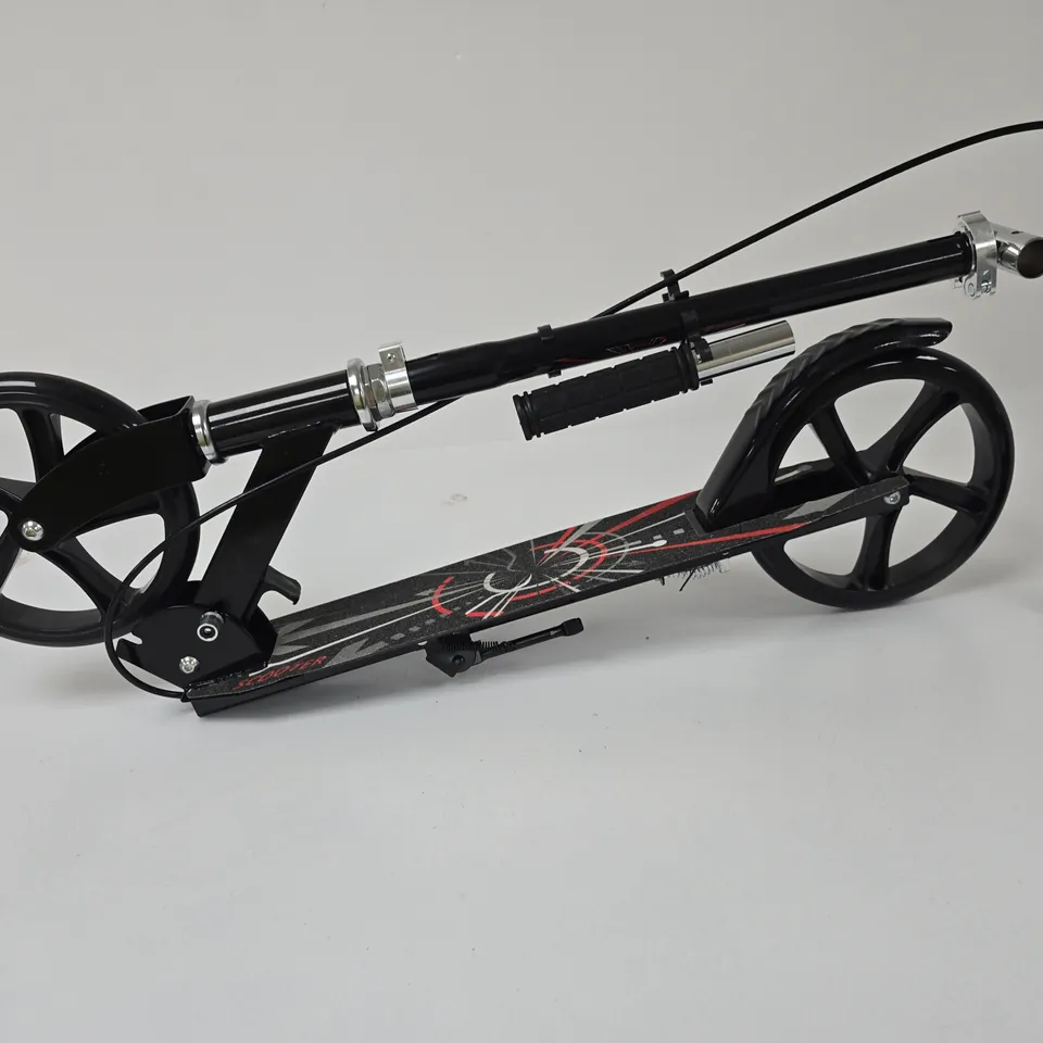 FOLDING KICK SCOOTER WITH LARGE WHEELS – BLACK WITH RED DECK GRAPHICS