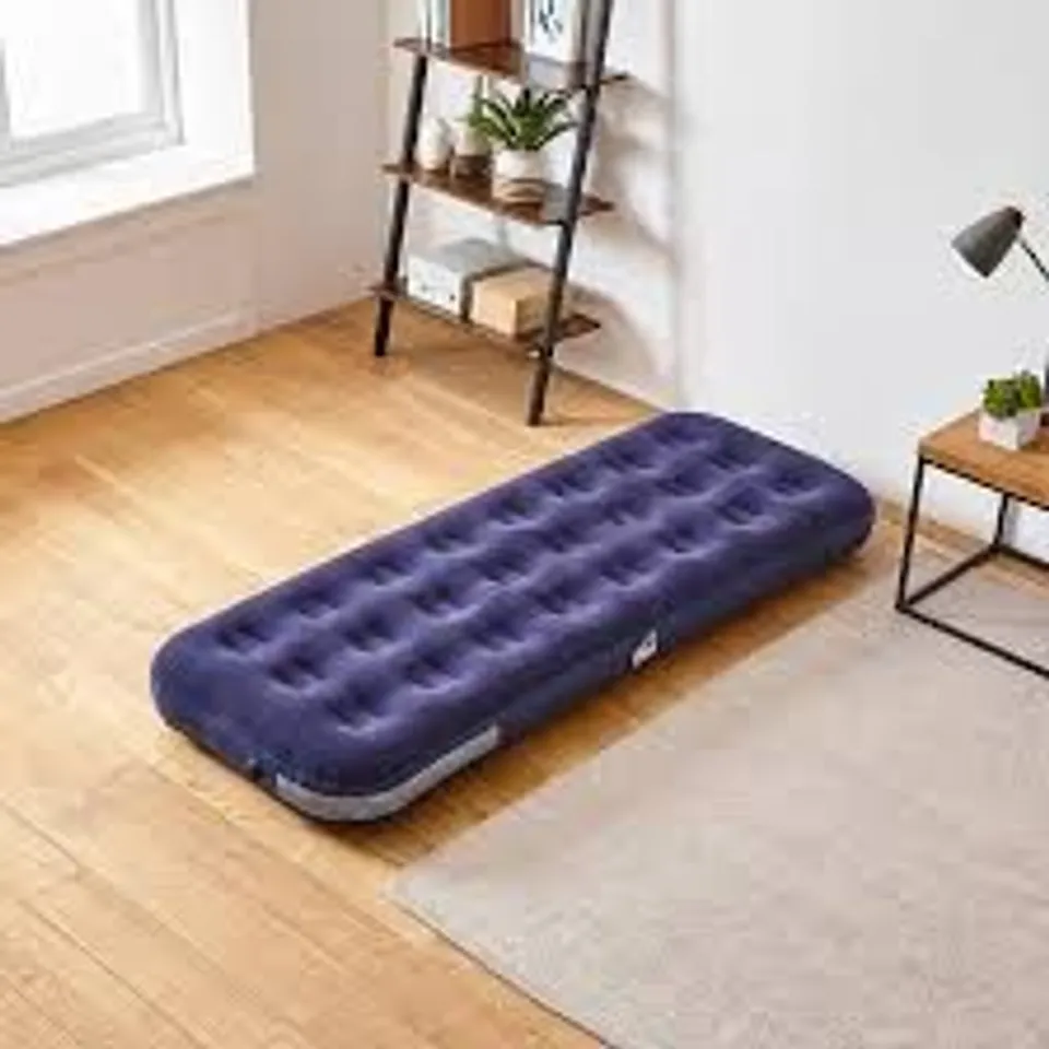 BOXED NEO RAISED FLOCKED AIRBED INFLATABLE GUEST CAMPING BLOW UP MATTRESS AIR BED ELECTRIC PUMP - SINGLE WITH ELECTRIC PUMP (1 BOX)