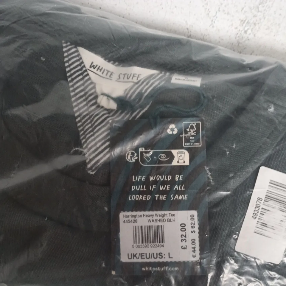 WHITE STUFF HARRINGTON HEAVY WEIGHT TEE – WASHED BLACK – UK L