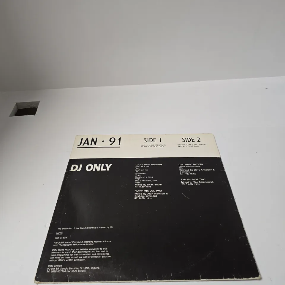 DJ ONLY – JANUARY 1991 (VINYL LP, SIDE 1/SIDE 2 TRACK LISTINGS)