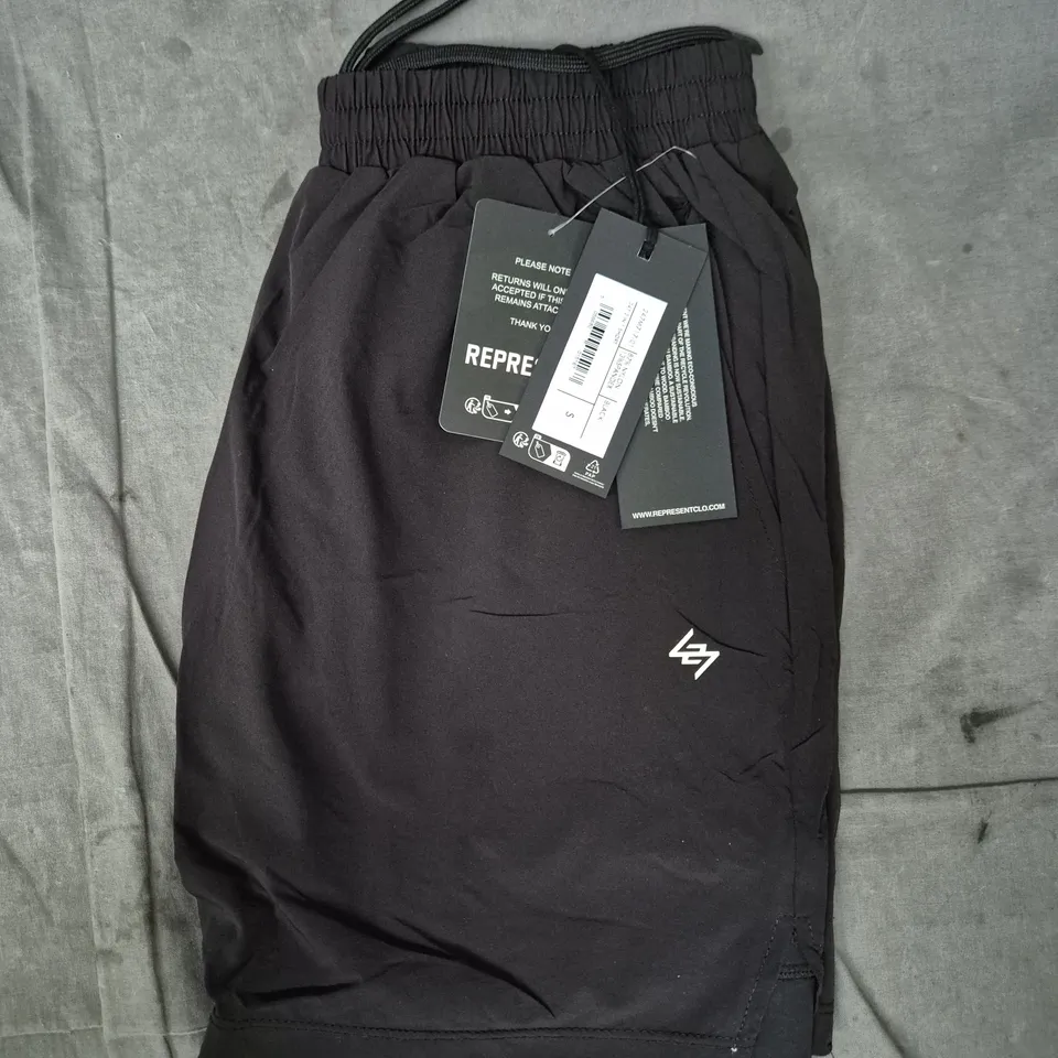 BLACK 2-IN-1 SHORTS, NYLON/SPANDEX (87% NYLON, 13% SPANDEX) – SIZE S