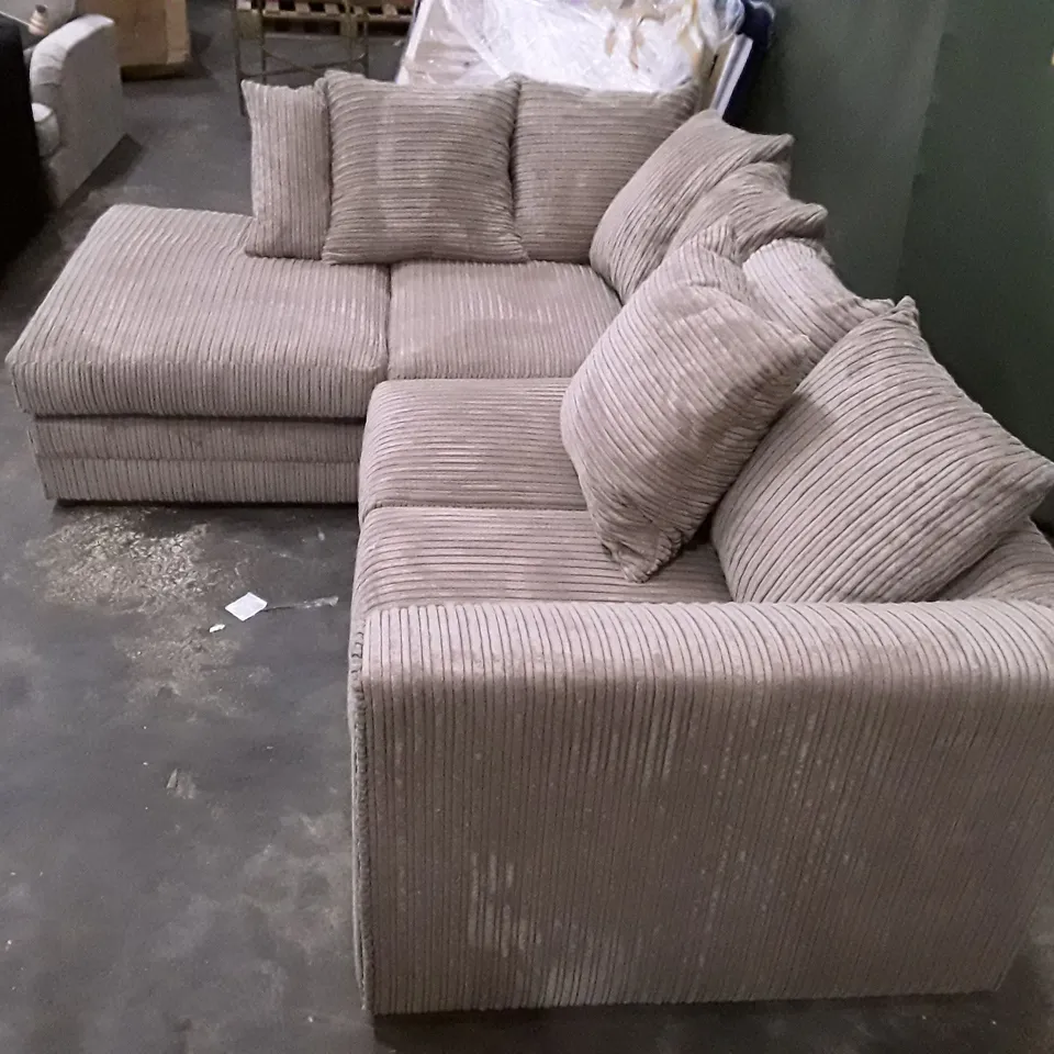 QUALITY DESIGNER L-SHAPED SOFA - LIGHT BROWN CORDUROY FABRIC