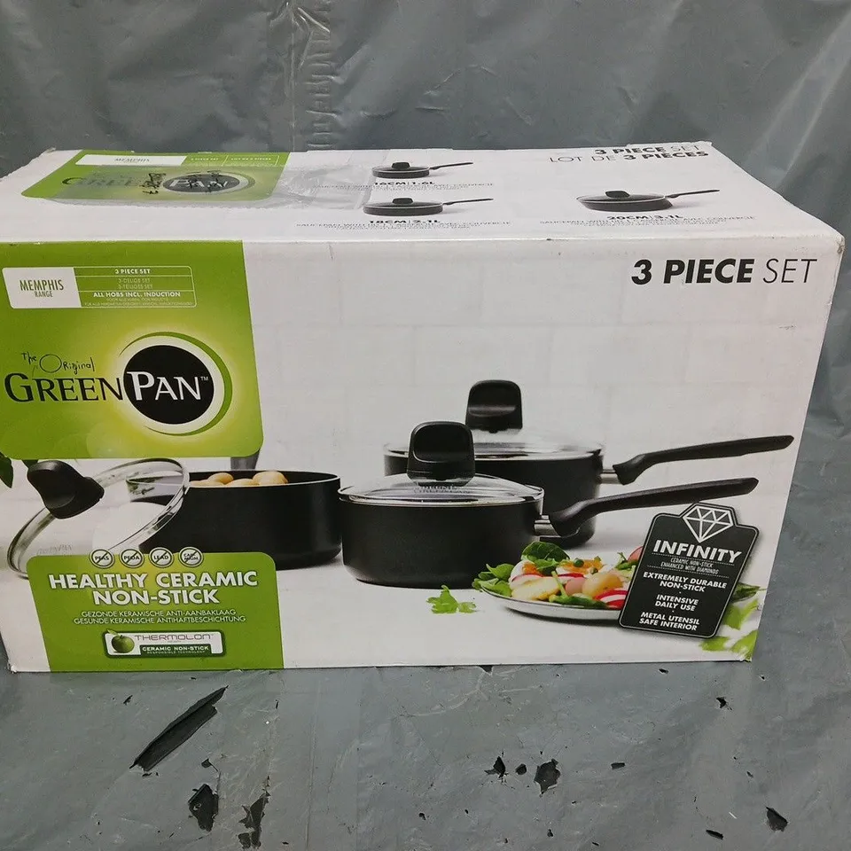 THE ORIGINAL GREEN PAN 3 PIECE SET WITH LIDS