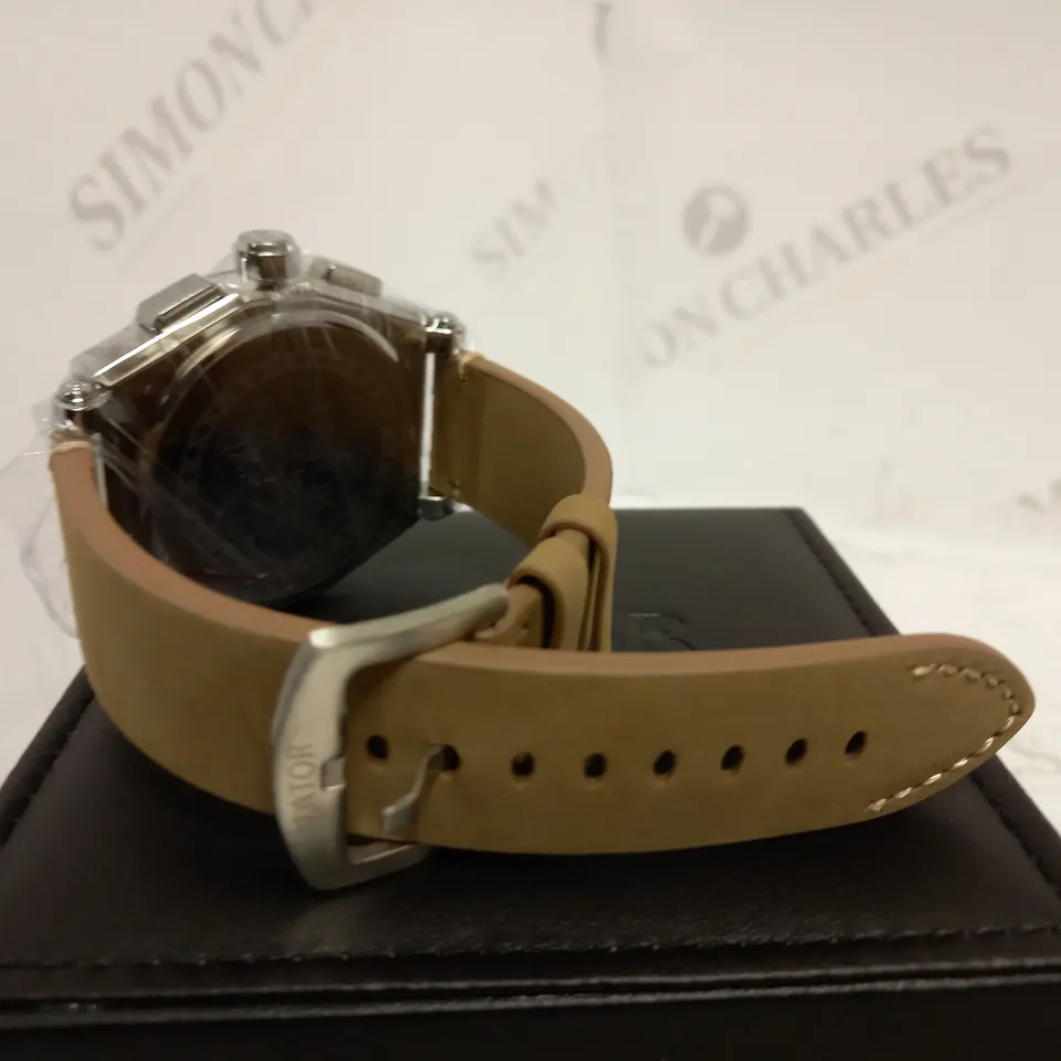 LATOR CALIBRE BLACK & RED TRIPLE DIAL SUEDE LEATHER STRAP WATCH RRP £635