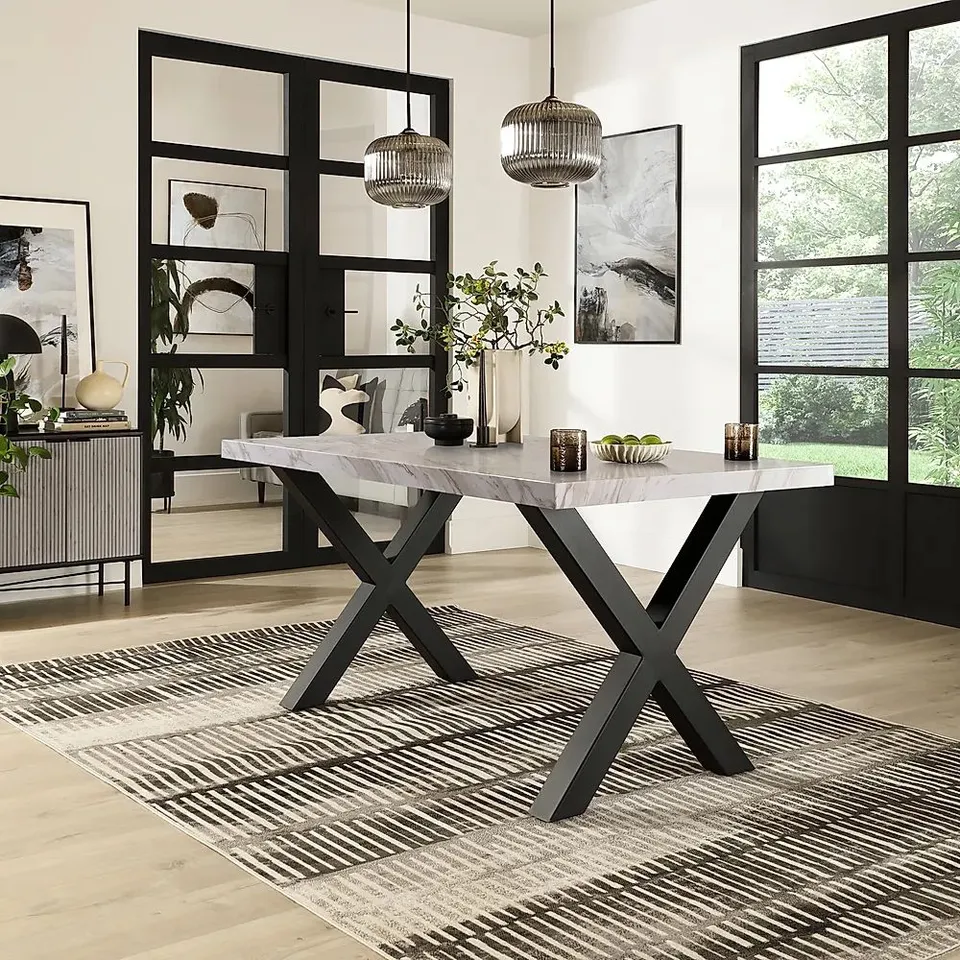 BOXED FRANKLIN GREY MARBLE 150CM DINING TABLE (2 BOXES)