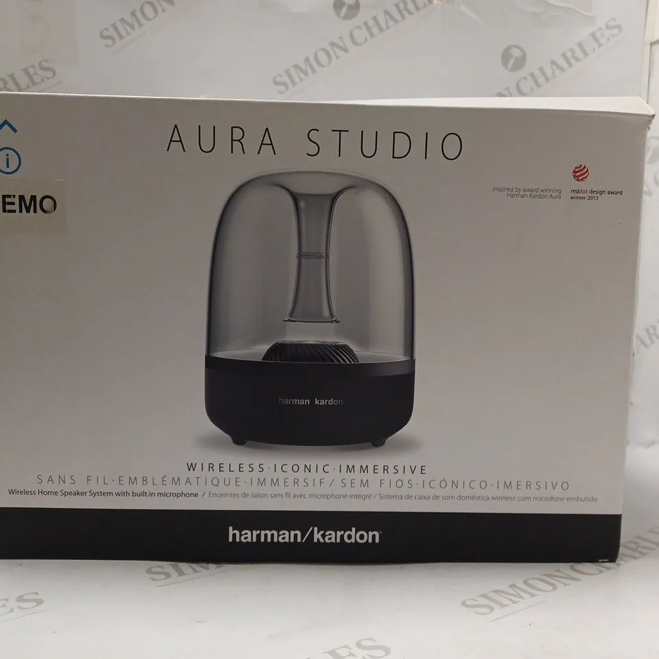 BOXED HARMAN KARDON AURA STUDIO WIRELESS HOME SPEAKER SYSTEM WITH BUILT IN MICROPHONE