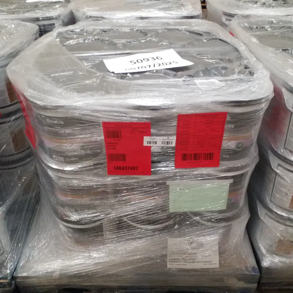 PALLET CONTAINING APPROXIMATELY 45 BUCKETS OF BOSTIK CEMENTONE RAPID SETTING WATERPROOF CEMENT 10KG