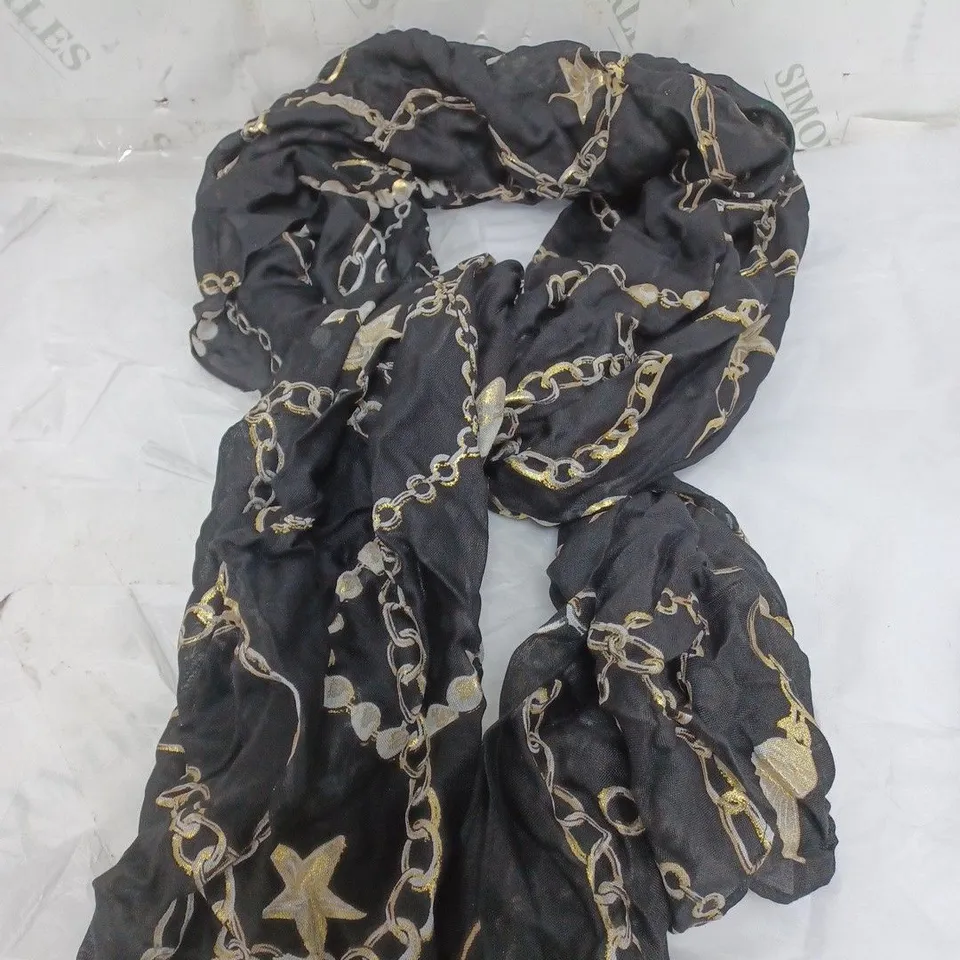 LOT OF 2 LADIES OVERSIZED BLACK SCARFS WITH A CHAIN LINK PATTERN