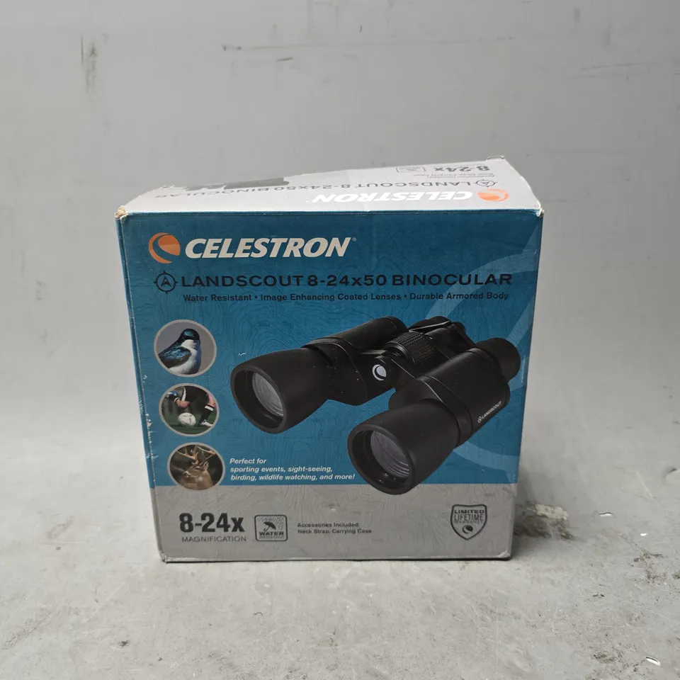 BOXED CELESTRONG LANDSOUNT 8-24X50 BINOCULAR 