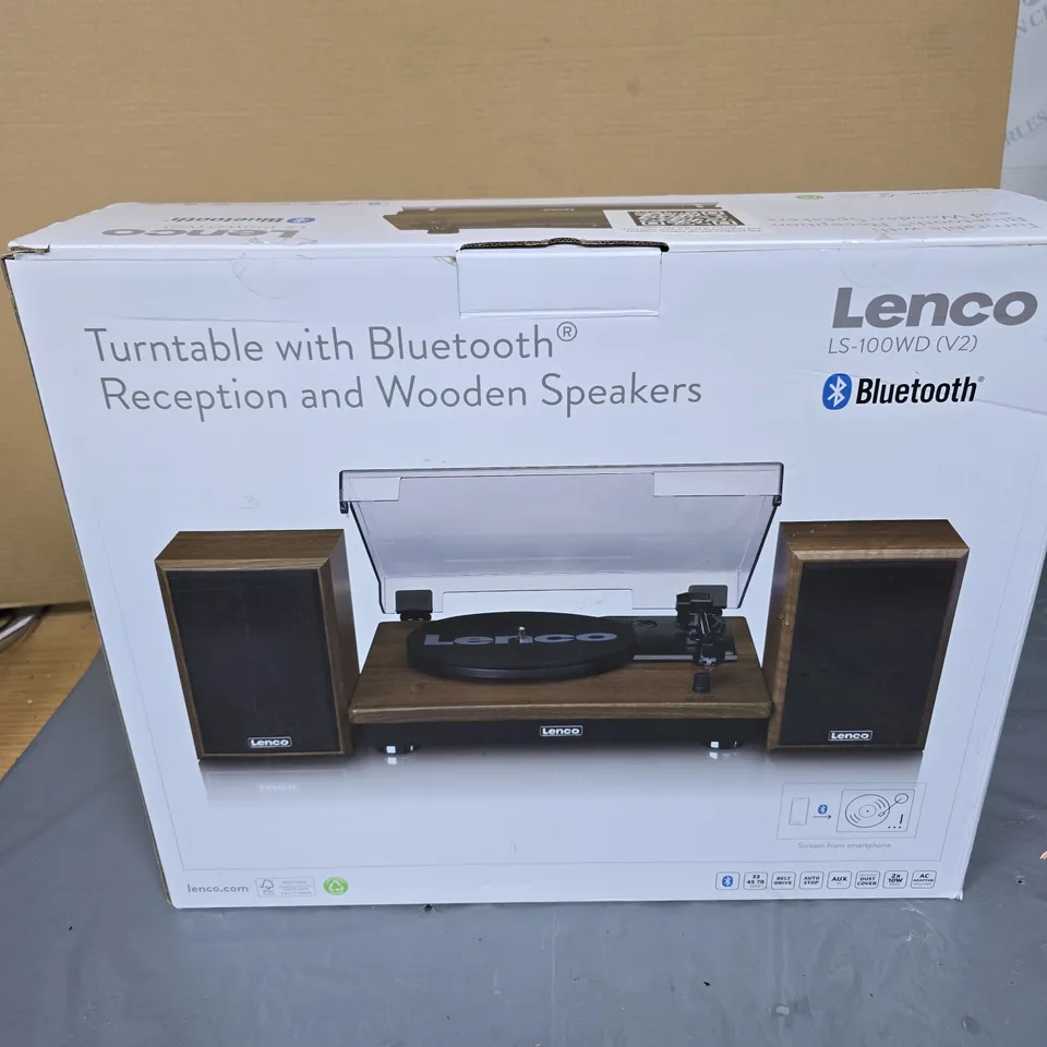 LENCO LS-100WD (V2) TURNTABLE WITH BLUETOOTH & WOODEN SPEAKERS – BOXED