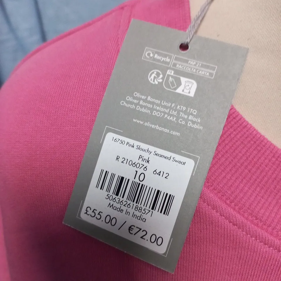 OLIVER BONAS PINK SLOUCHY SEAMED SWEATER IN PINK - UK 10