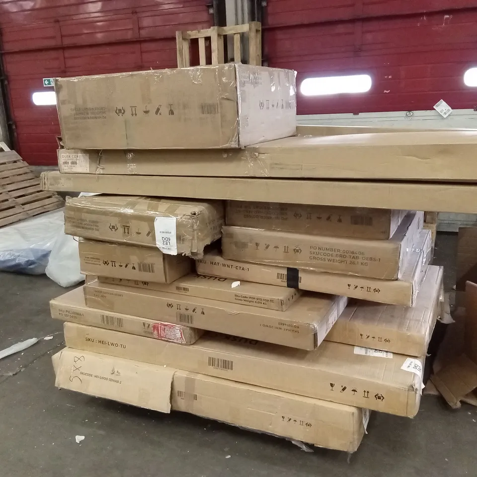 PALLET OF ASSORTED DUSK FLATPACK FURNITURE AND FURNITURE PARTS