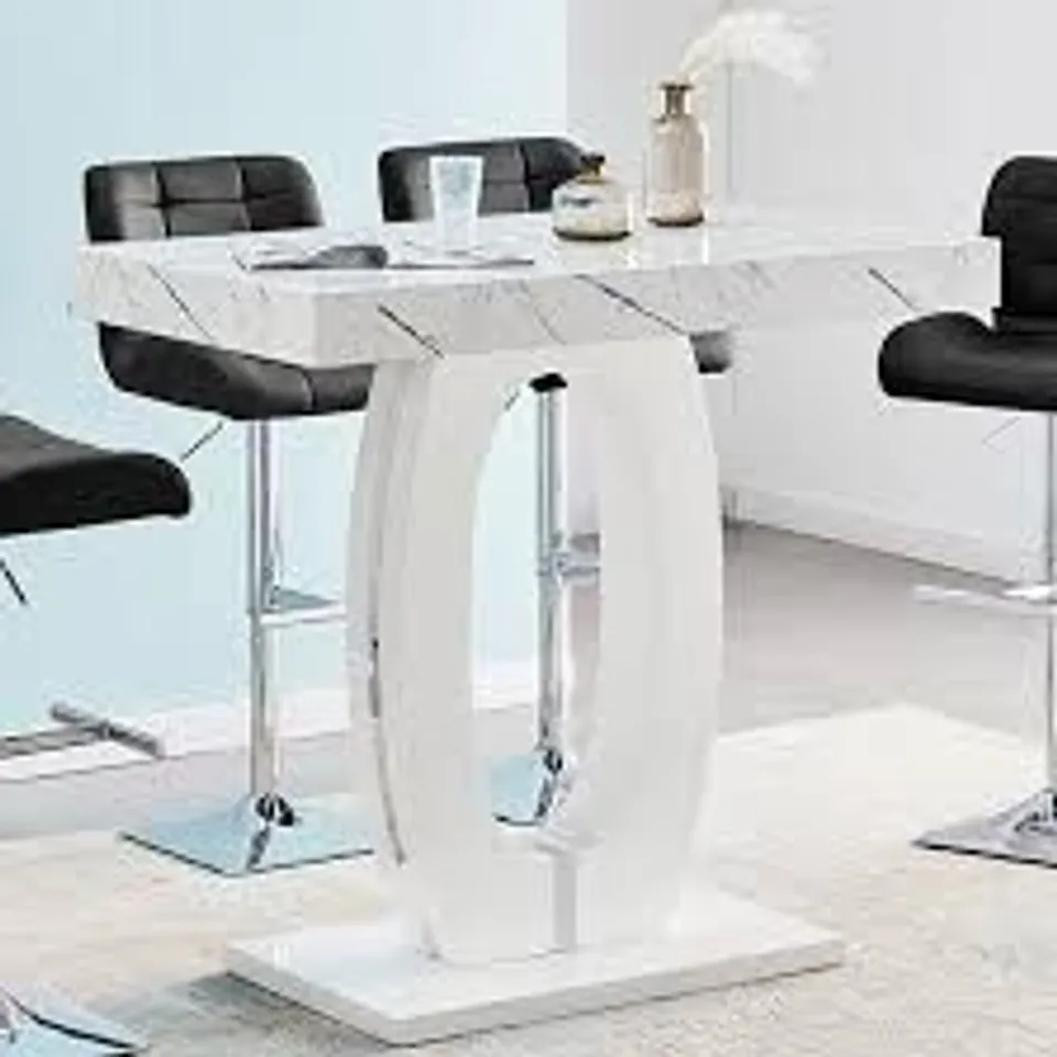 BOXED HALO BAR TABLE IN VIDA HIGH GLOSS TOP AND WHITE BASE (2 BOXES)