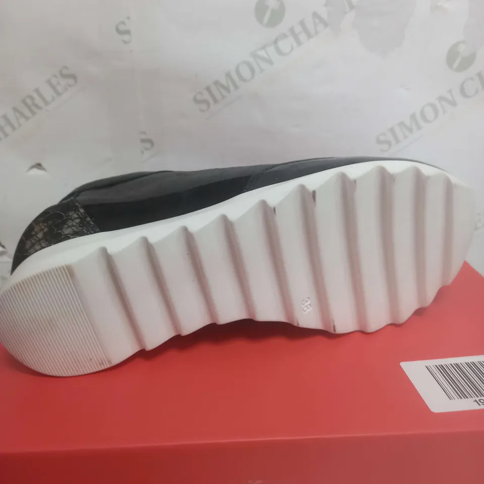 PAIR OF RUTH LANGSFORD WEDGE TRAINERS IN BLACK SIZE 5