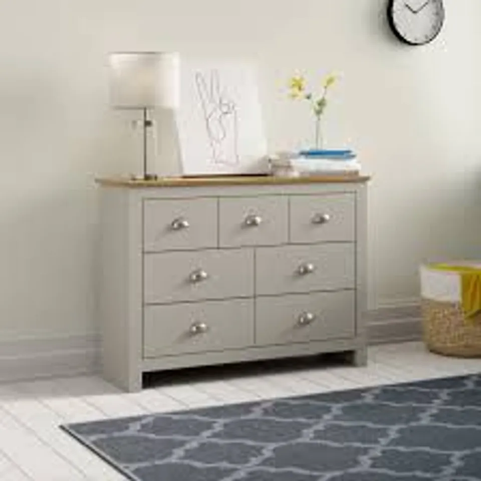 BOXED GIA 7 DRAWER 111.5CM W DOUBLE DRESSER - GREY (2 BOXES)