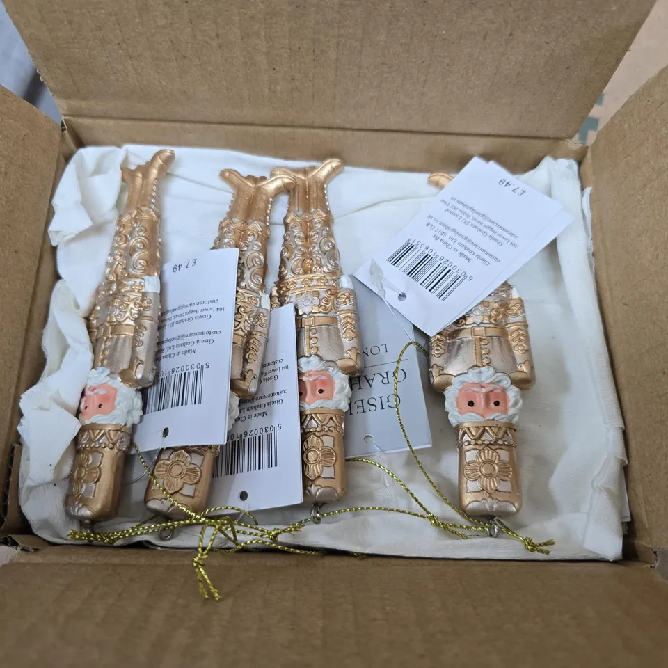 BOX OF APPROXIMATELY 12 GISELA GRAHAM GOLD NUTCRACKER HANGING TREE DECORATIONS