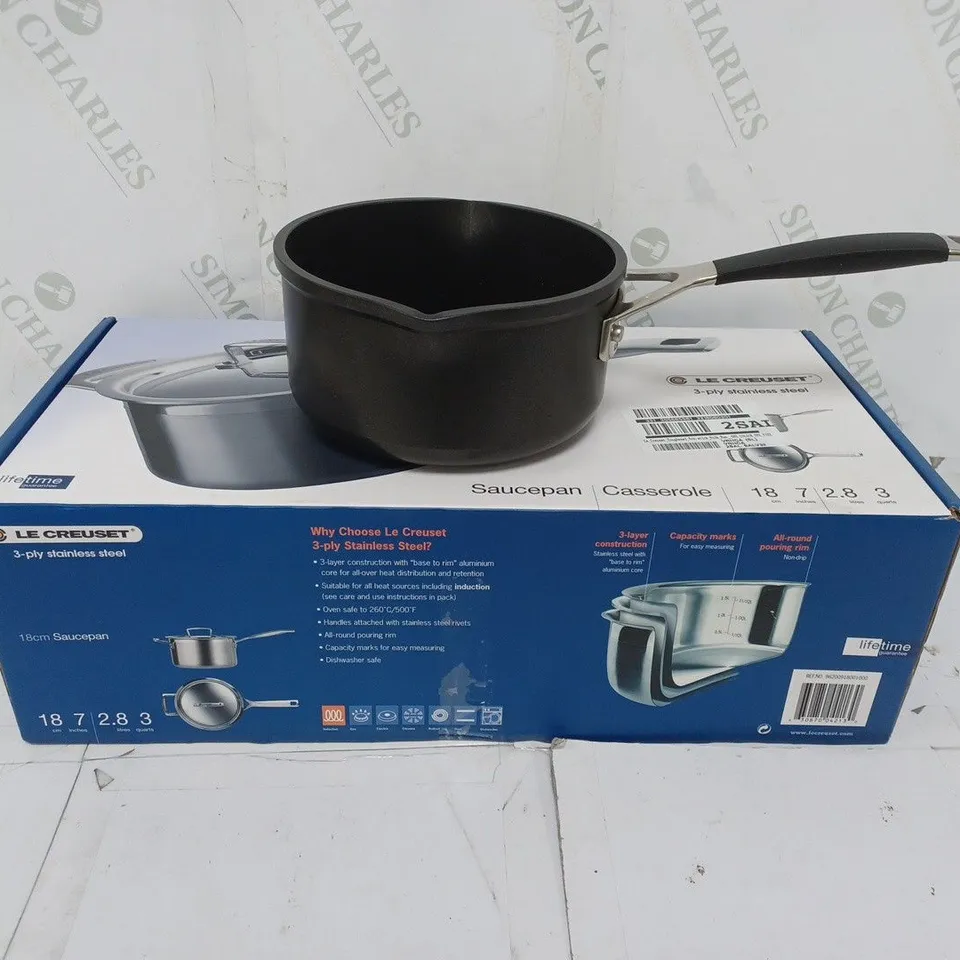 LE CREUSET 3 PLY STAINLESS STEEL MILK PAN SAUCEPAN 18CM 