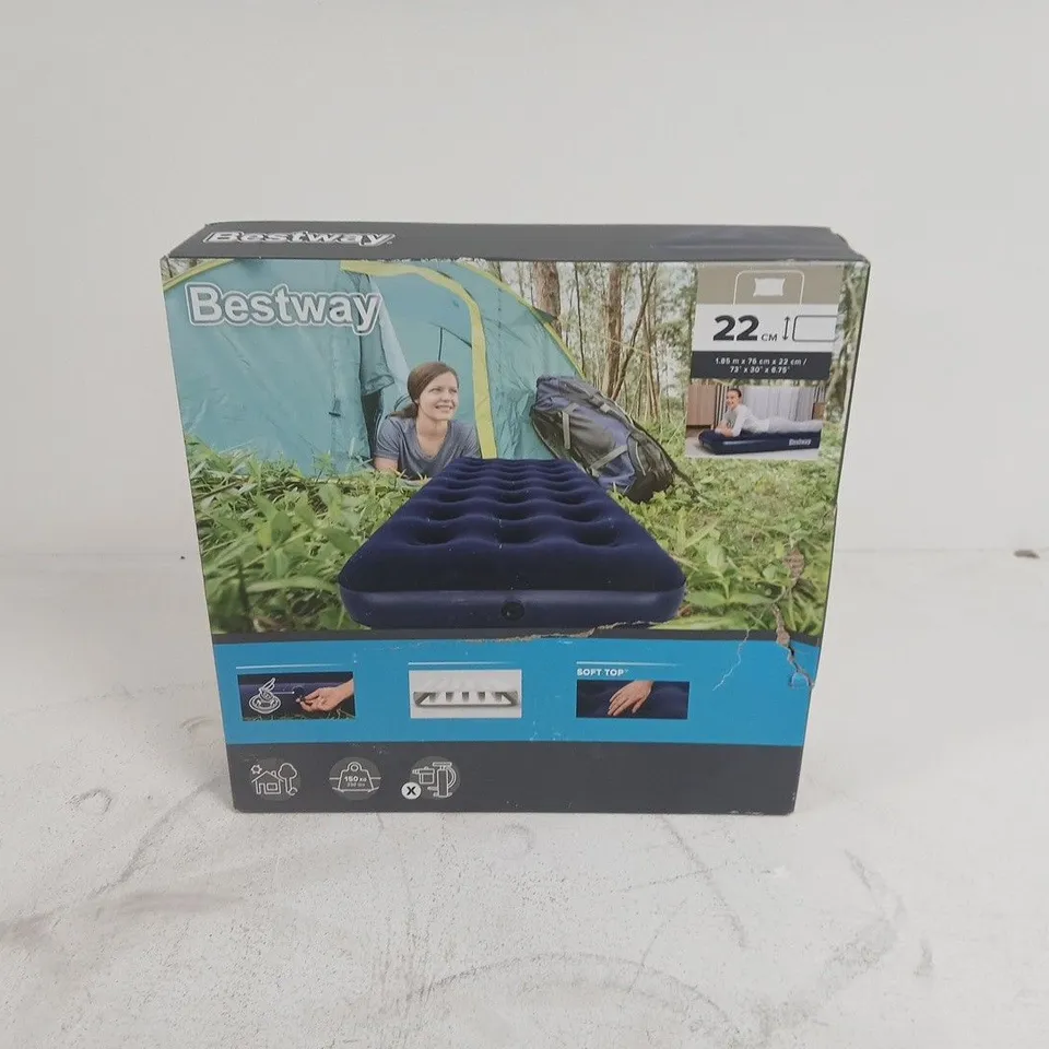 BESTWAY SOFT TOP INFLATABLE AIR BED WITH PUMP – 1.85M X 76CM X 22CM