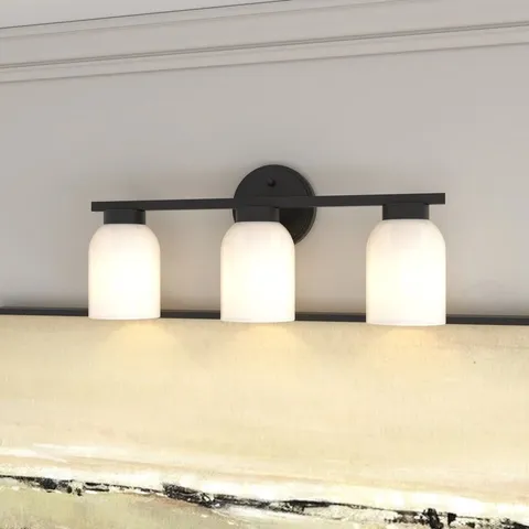BOXED ACROMA 3 - LIGHT DIMMABLE MODERN BATHROOM VANITY LIGHT WITH OPAL GLASS - 3-LIGHT - MATTE BLACK