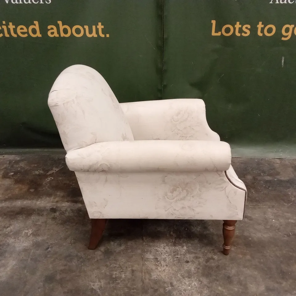 DESIGNER FLORAL PATTERN FABRIC UPHOLSTERED ACCENT CHAIR