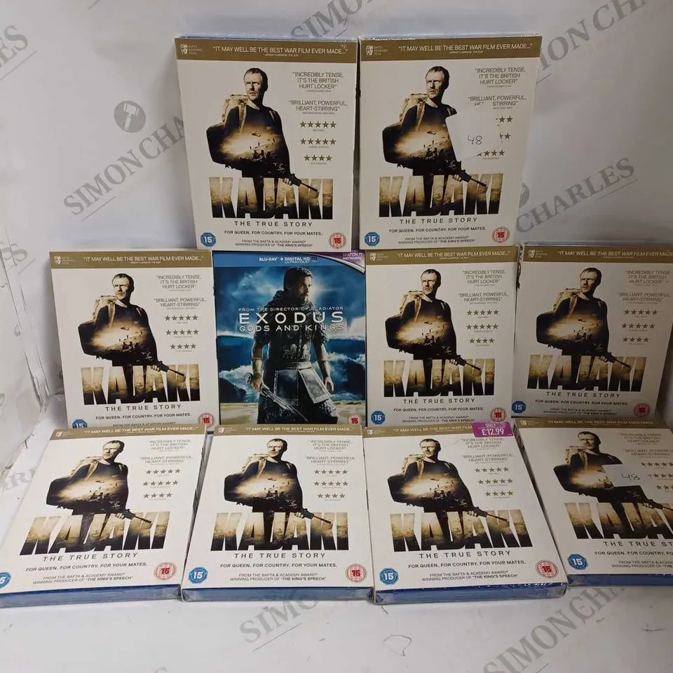 LOT OF APPROXIMATELY 10 BLURAY DVDS TO INCLUDE 9  'KAJAKI THE TRUE STORY' DVDS AND 1 'EXODUS GODS AND KINGS' DVD