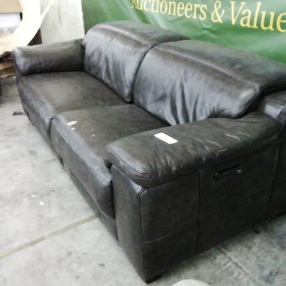 DESIGNER SOFOLOGY LAURENCE DARK BROWN LEATHER POWER RECLINING THREE SEATER SOFA 