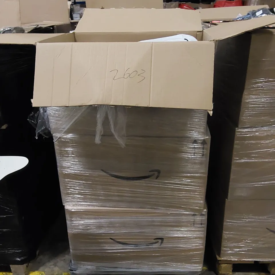 PALLET TO CONTAIN ASSORTED HOUSEHOLD ITEMS AND CONSUMER PRODUCTS. INCLUDING CLOTHES, COSTUME, KIDS LUNCH BAGS, PHONE CASES, CRAFT ITEMS ETC