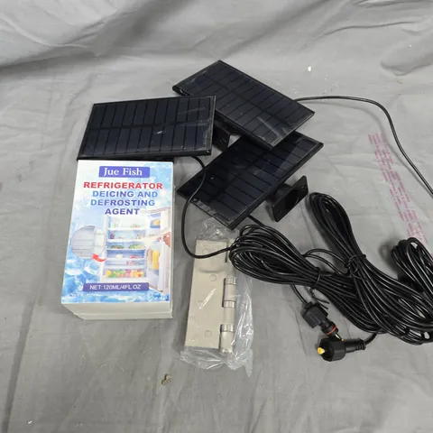 BOX OF ASSORTED ITEMS TO INCLUDE - DOOR HINGE - JUE FISH - CALM PHEROMONE 