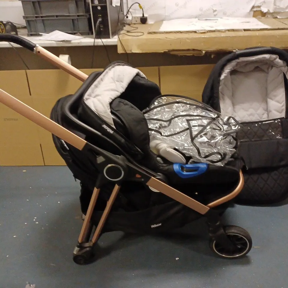 MY BABIIE BILLIE FAIERS ROSE GOLD BLACK QUILTED TRAVEL SYSTEM RRP £399.99