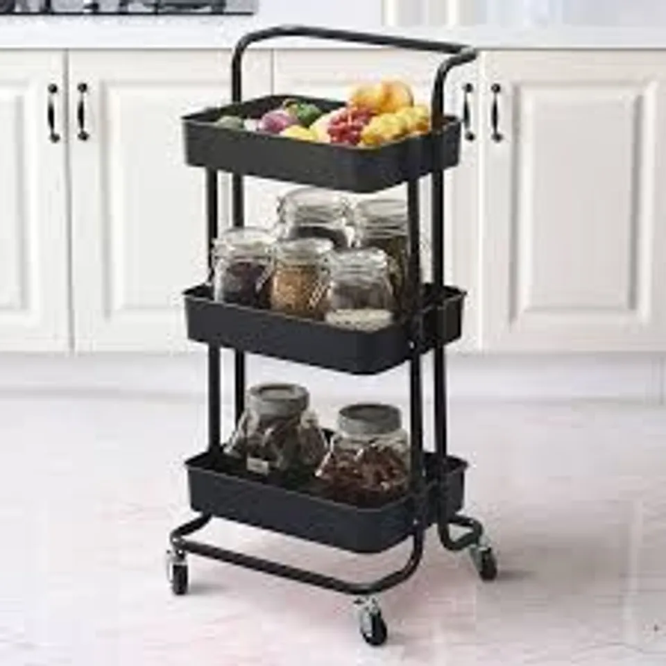 BOXED OFCASA 3 TIERS STORAGE ROLLING CART - BLACK