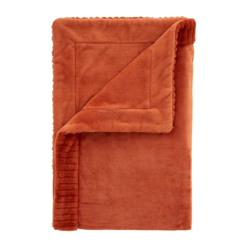 BAGGED VELVET AND FAUX FUR THROW - BURNT ORANGE
