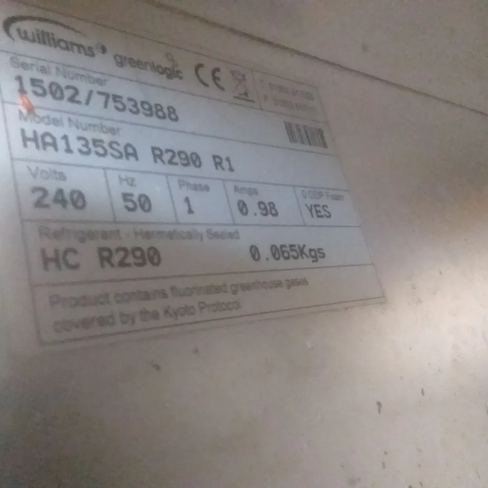 WILLIAMS HA135SA R290 R1 UNDER COUNTER COMMERCIAL FRIDGE