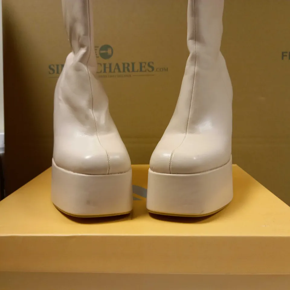 KOI CREAM PLATFORM HEELED VEGAN ANKLE BOOTS - SIZE 7