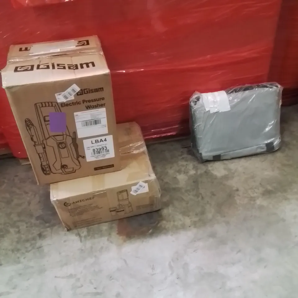 PALLET OF ASSORTED HOUSEHOLD GOODS AND PRODUCTS TO INCLUDE;PRESSURE WASHER,JUICER,BAG