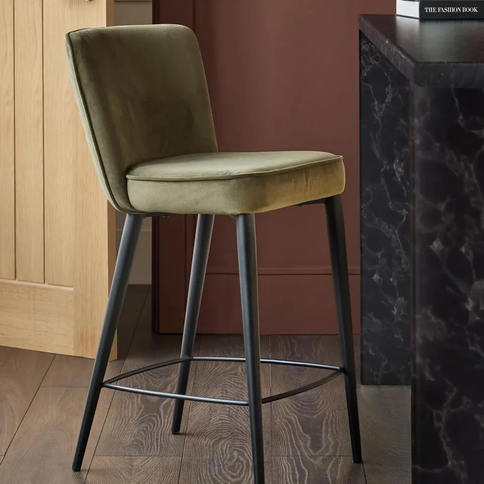 BOXED DANETTI SERENA OLIVE GREEN VELVET BAR STOOL