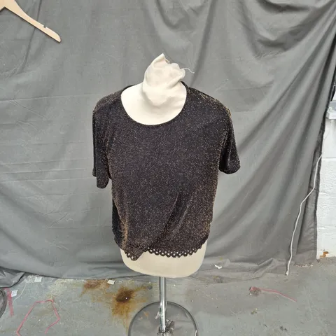 NEW LOOK WOMEN'S BLACK GLITTER KNIT TOP – SIZE UK 14
