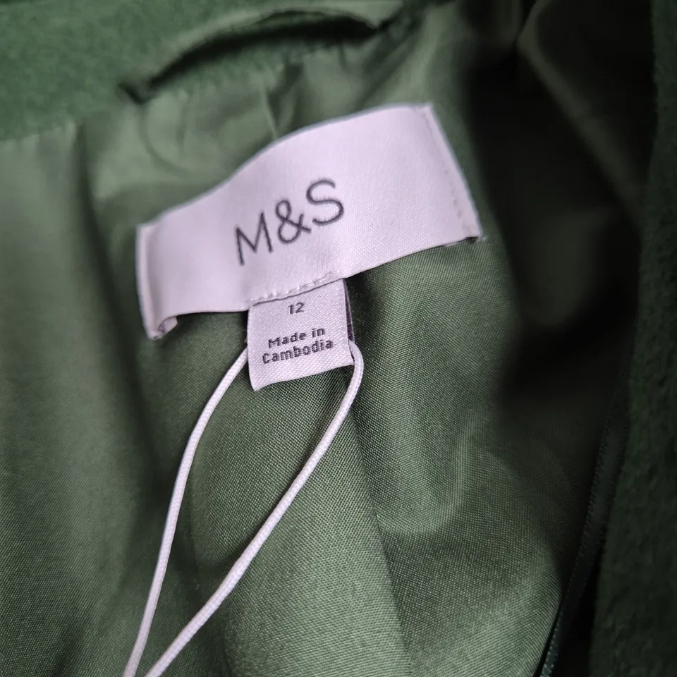M&S Green Wool-Blend Coat, Ladies Size 12