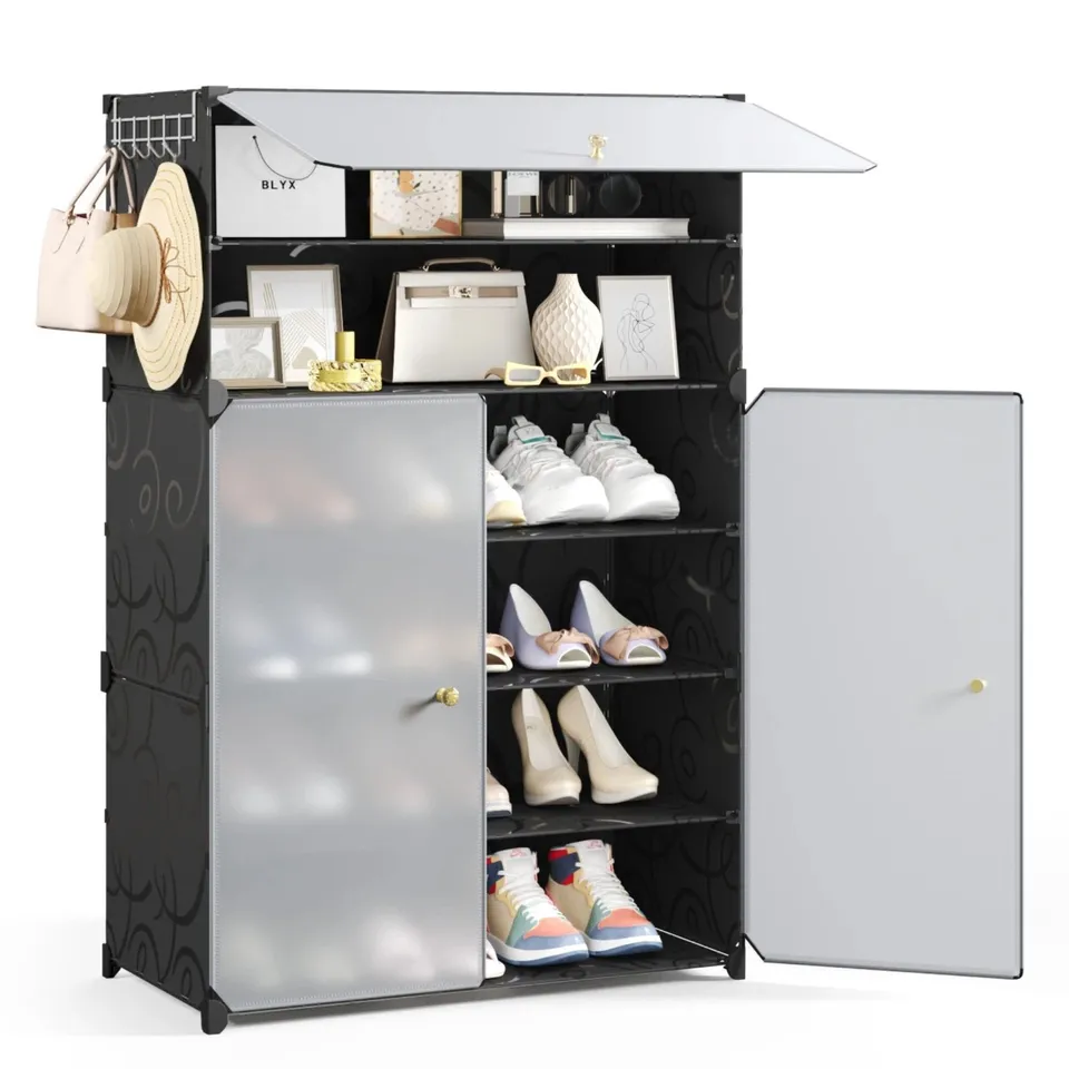 BOXED SHOE STORAGE CABINET 6-TIER FOR 18 PAIRS OF SHOES WITH REMOVABLE SHELF