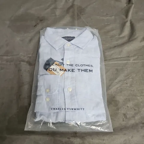 CHARLES TYRWHITT PURE LINEN CLASSIC FIT SHIRT IN SKY BLUE SIZE M