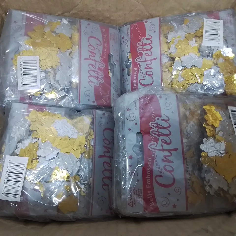 LOT OF 144 BRAND NEW 14G PACKS OF EMBOSSED  BELL  CONFETTI IN GOLD/SILVER