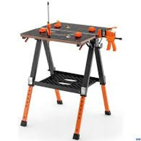 BOXED COSTWAY 2 IN 1 FOLDING WORK TABLE WITH 8 ADJUSTABLE HEIGHTS & WORK SURFACE & METAL FRAME WORKBENCH - ORANGE