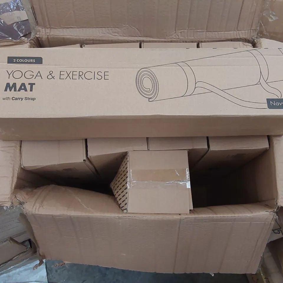 BOX CONTAINING APPROXIMATELY 10 BOXED KAYMAN YOGA MATS - COLOURS MAY VARY
