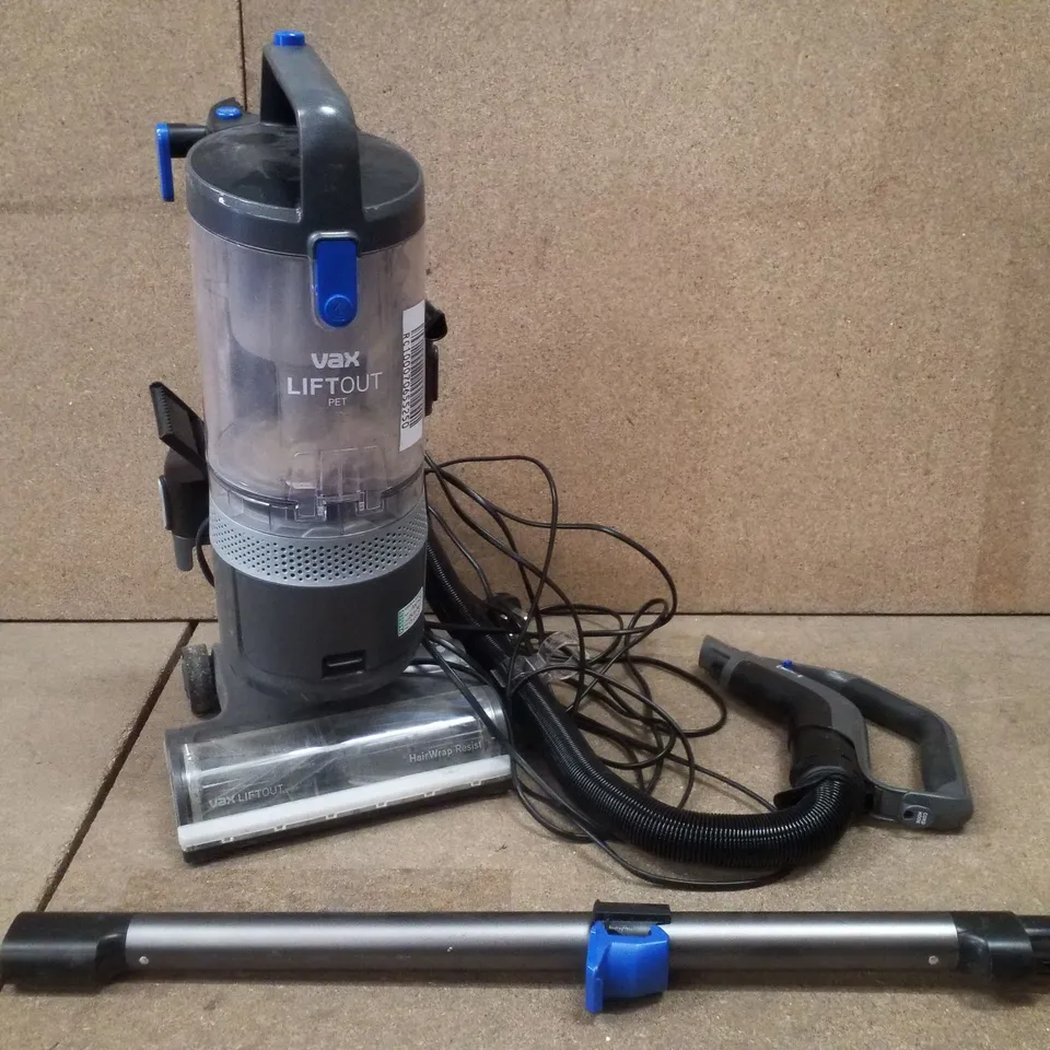 BOXED VAX LIFTOUT PET UPRIGHT BAGLESS VACUUM CLEANER - GRAPHITE & BLUE (PARTS MISSING) 