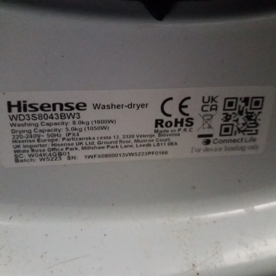 HISENSE 3S SERIES WD3S8043BW3 8KG WASH, 5KG DRY, 1400 SPIN WASHER DRYER - WHITE