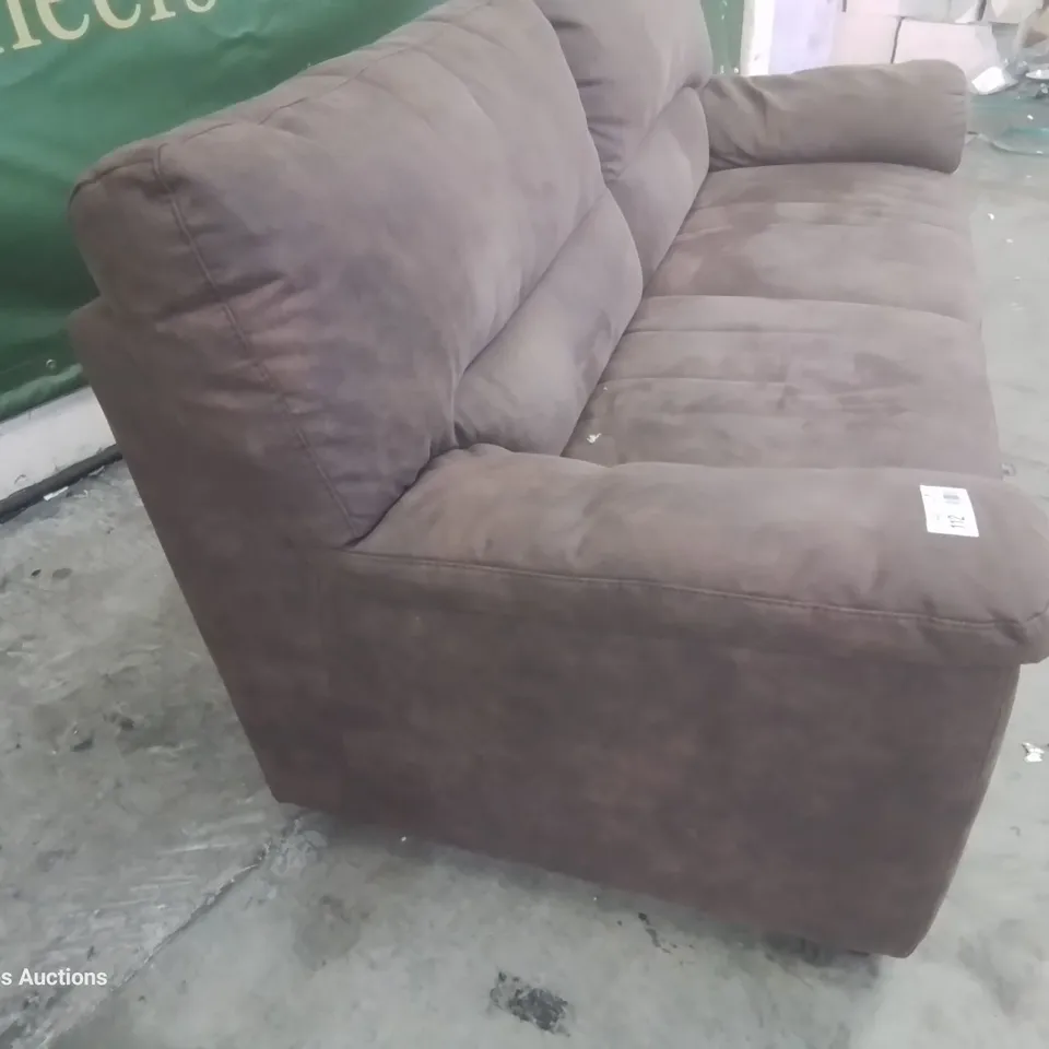 DESIGNER THREE SEATER SOFA BROWN FAUX SUEDE