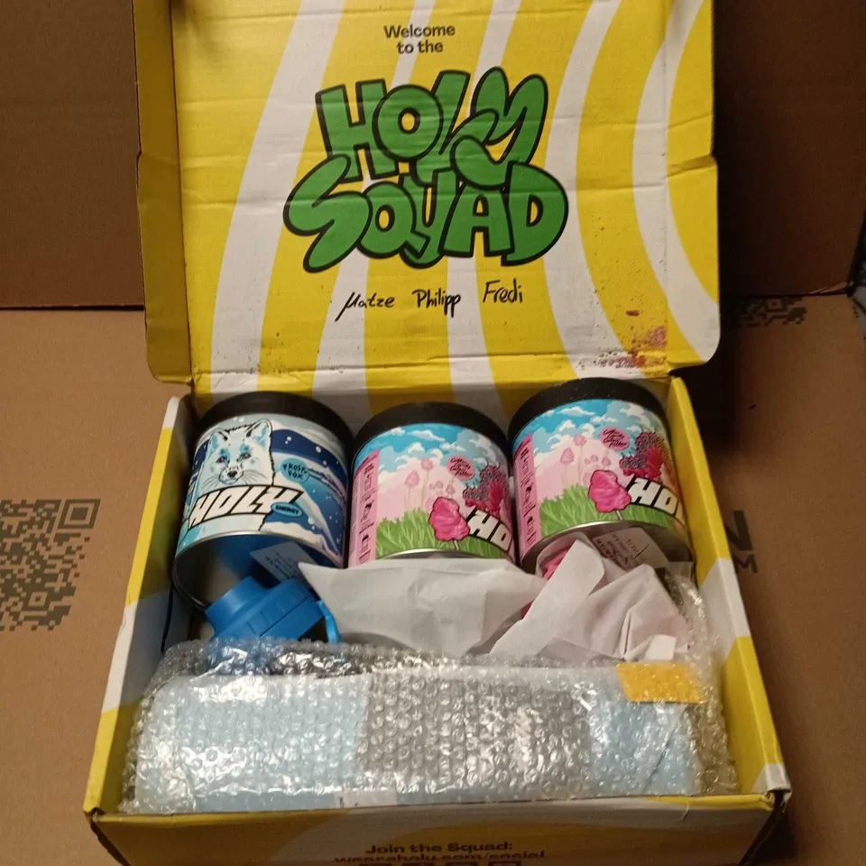 HOLY SQUAD VARIETY PACK TO INCLUDE 3 TINS OF ENERGY POWDER AND TUMBLER