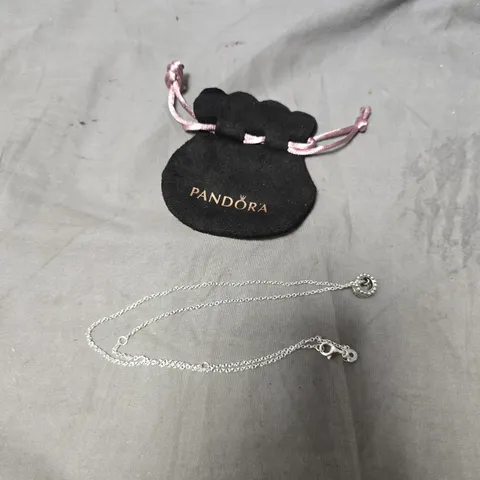 PANDORA SILVER S925 NECKLACE WITH ROUND PAVÉ BEAD CHARM – INCLUDES BLACK VELVET POUCH