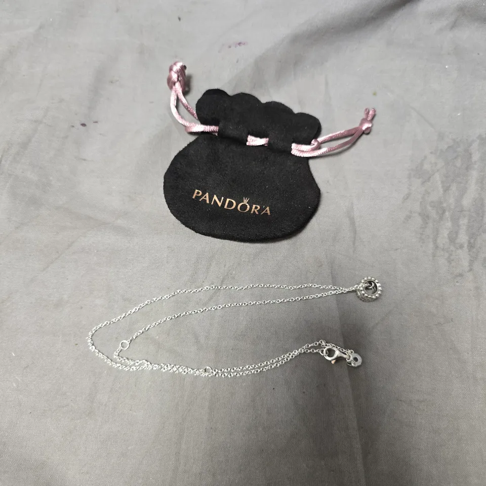 PANDORA SILVER S925 NECKLACE WITH ROUND PAVÉ BEAD CHARM – INCLUDES BLACK VELVET POUCH